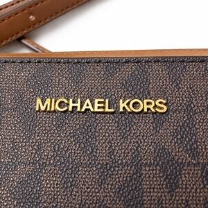 Michael Kors Jet Set Crossbody Bag Brown MK Signature Canvas Gold Hardware NEW